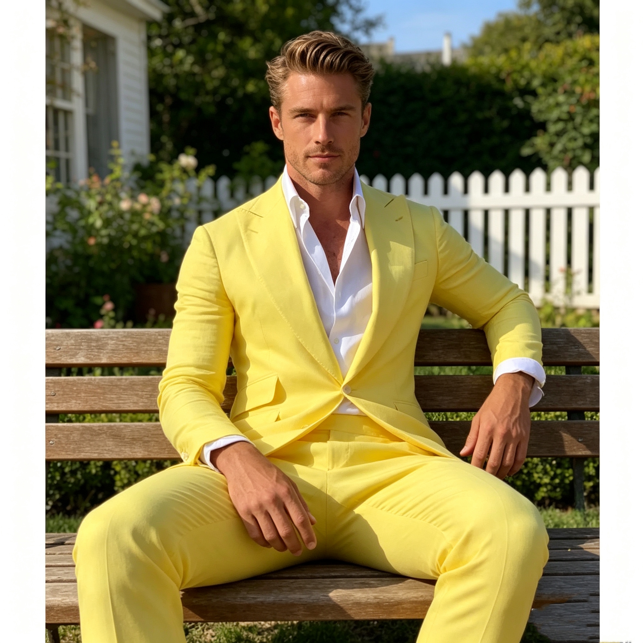 Men'S Grooming Room - Slim Fit Yellow Men's 2-Piece Groom