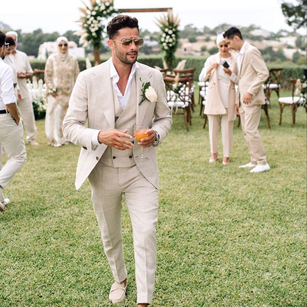 Men'S Grooming Room - Summer Linen Men Suits 3 Piece