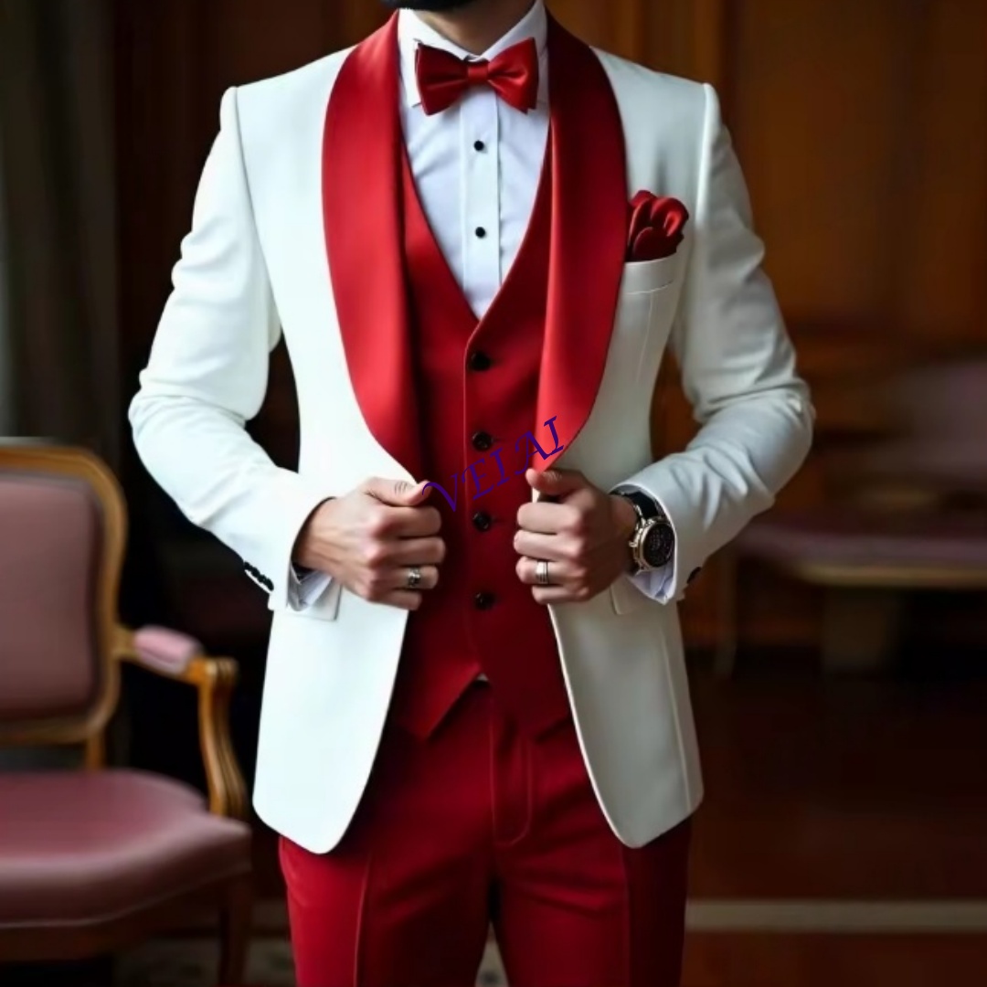 Men'S Grooming Room - CustomizedNew White And Red Men Suit