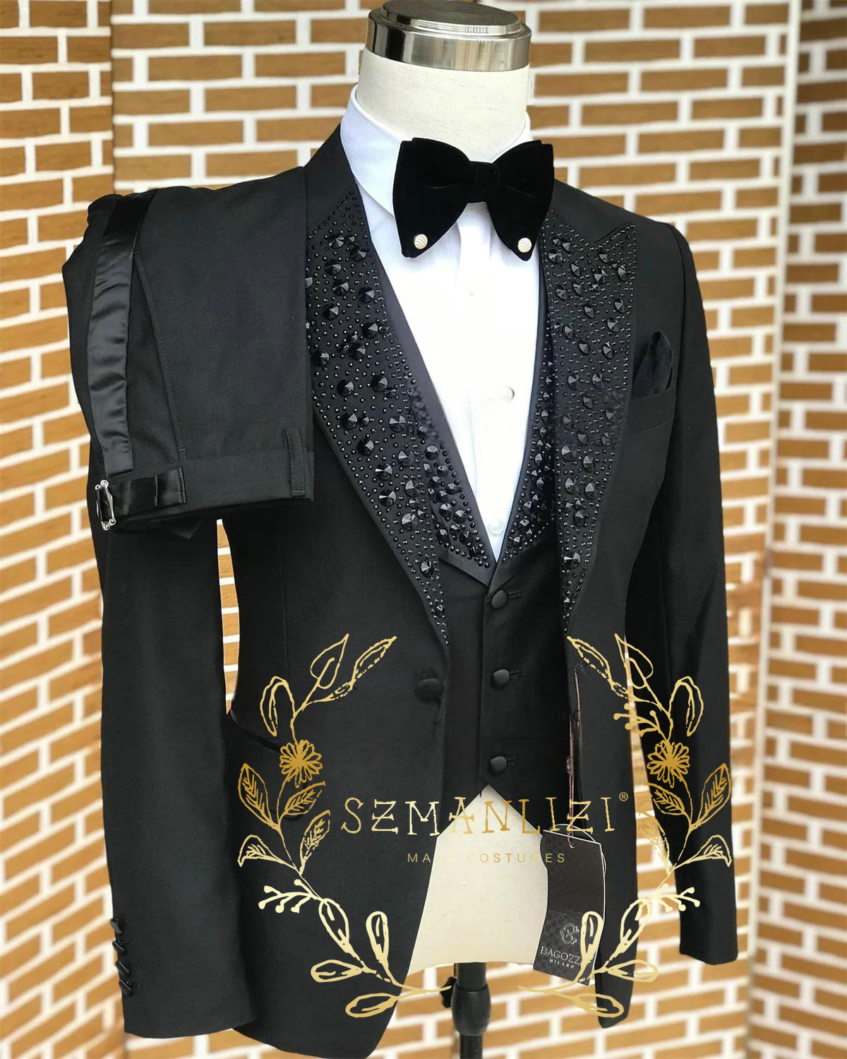 Men'S Grooming Room - Black Men Suits Luxury Stone Crystal