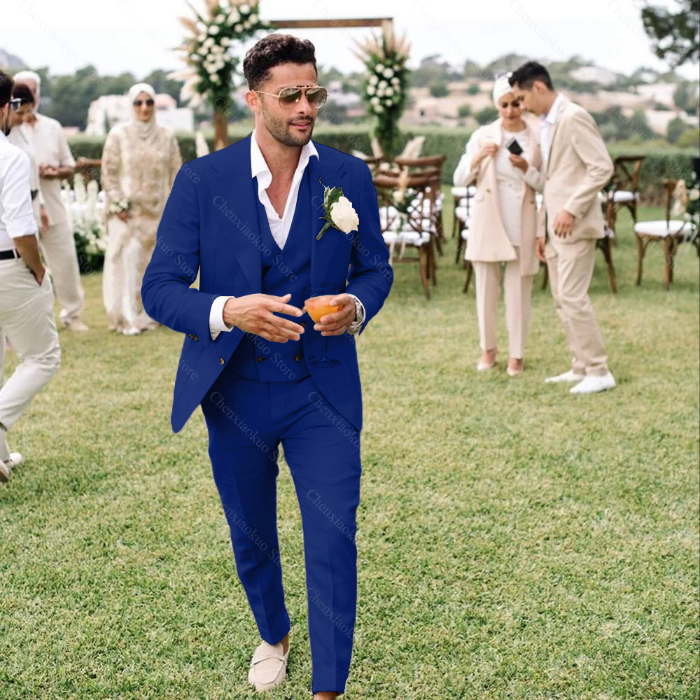 Summer Linen Men Suits 3 Piece - Men'S Grooming Room のレビューと価格