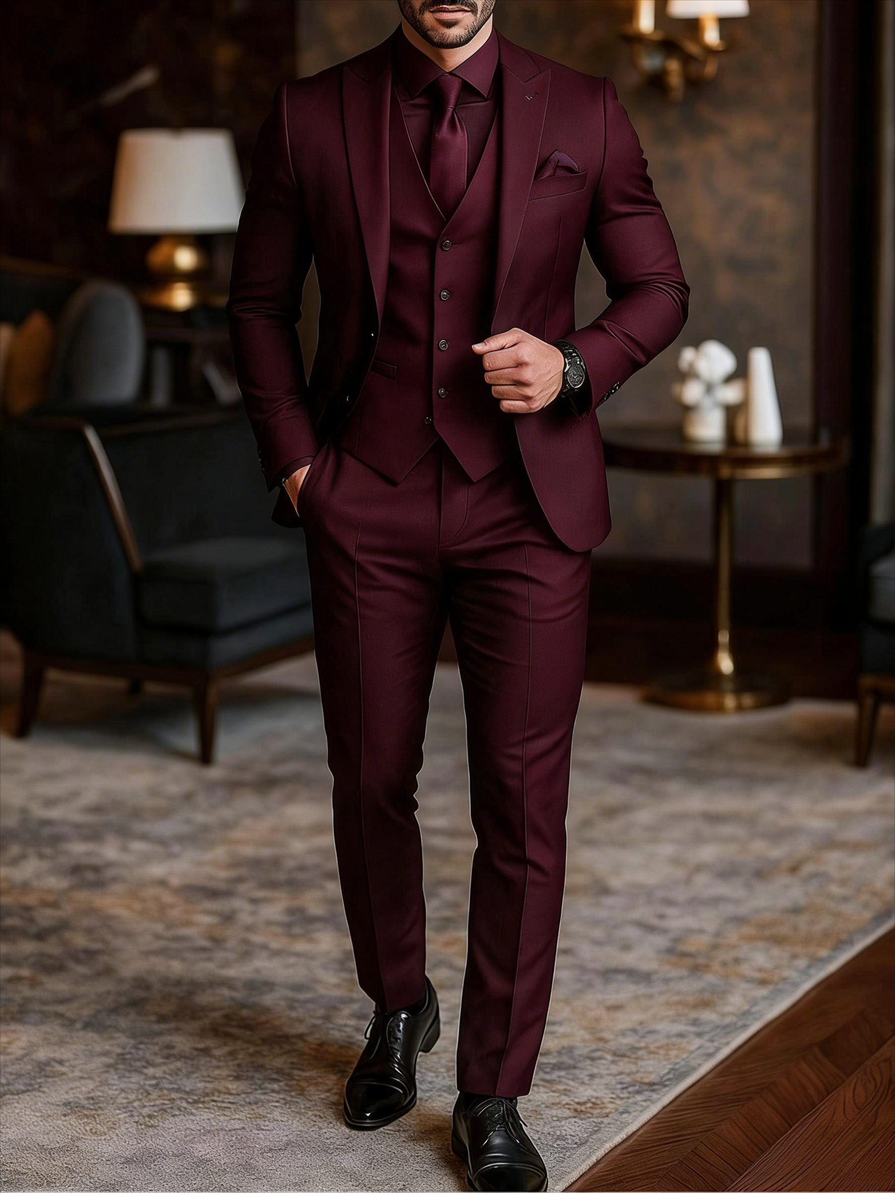 Men 3 Piece Suit Wedding Tuxed - Men'S Grooming Room のレビューと価格