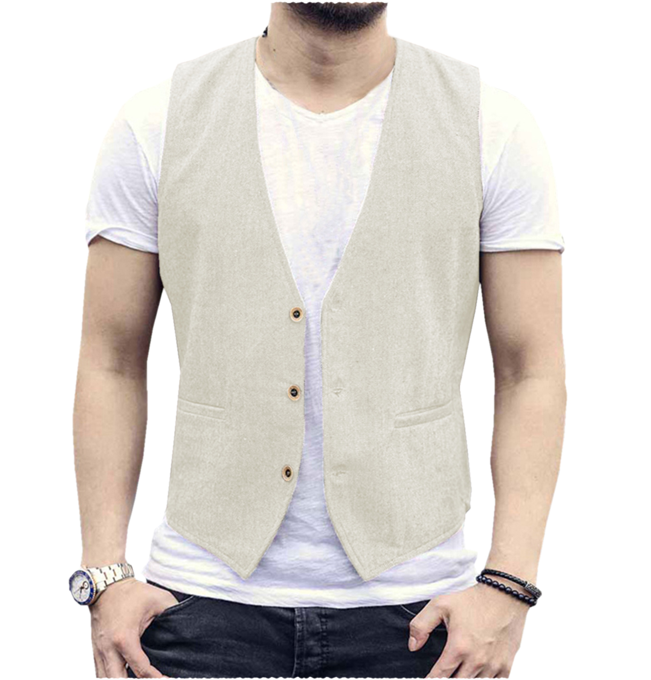 Linen Men Vest Wedding Groom S - Men'S Grooming Room のレビューと価格