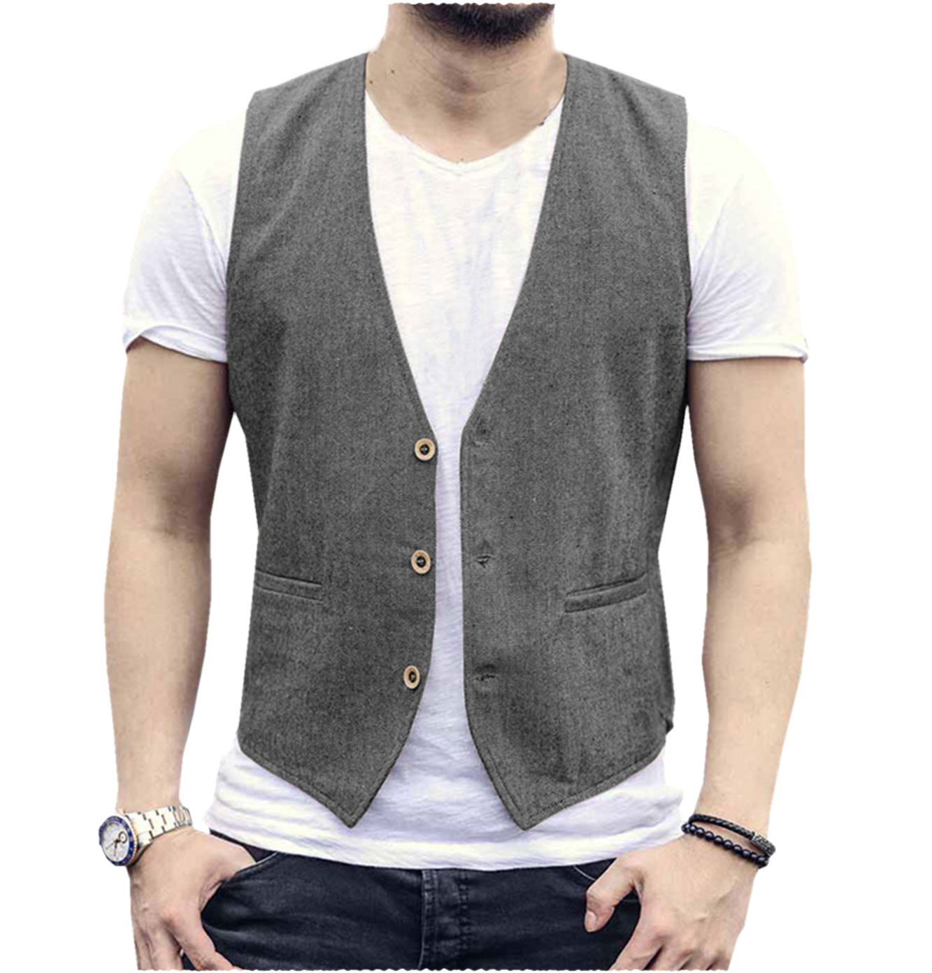 Linen Men Vest Wedding Groom S - Men'S Grooming Room のレビューと価格