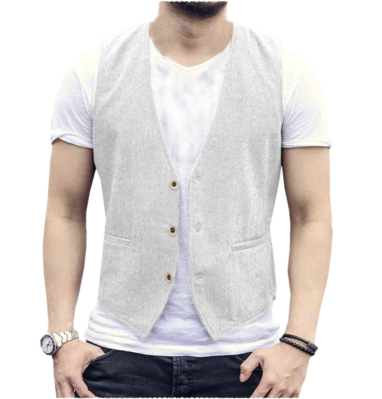 Linen Men Vest Wedding Groom S - Men'S Grooming Room のレビューと価格