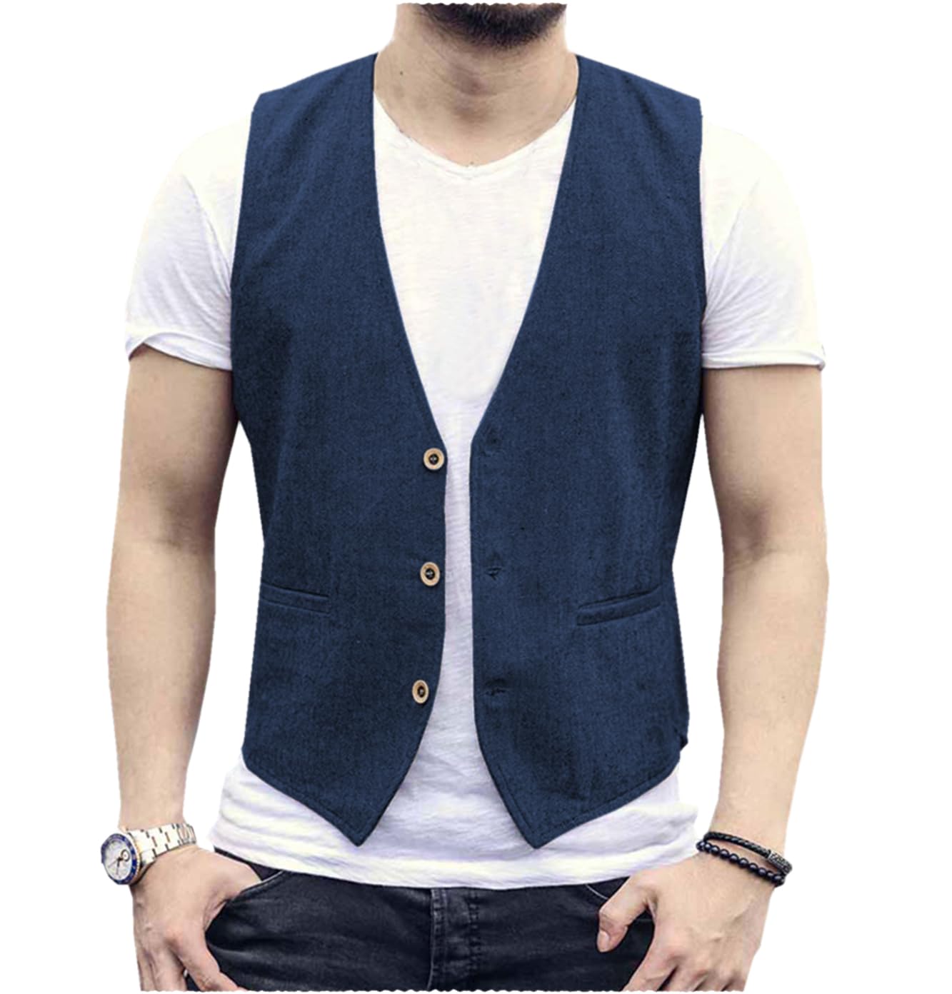 Linen Men Vest Wedding Groom S - Men'S Grooming Room のレビューと価格
