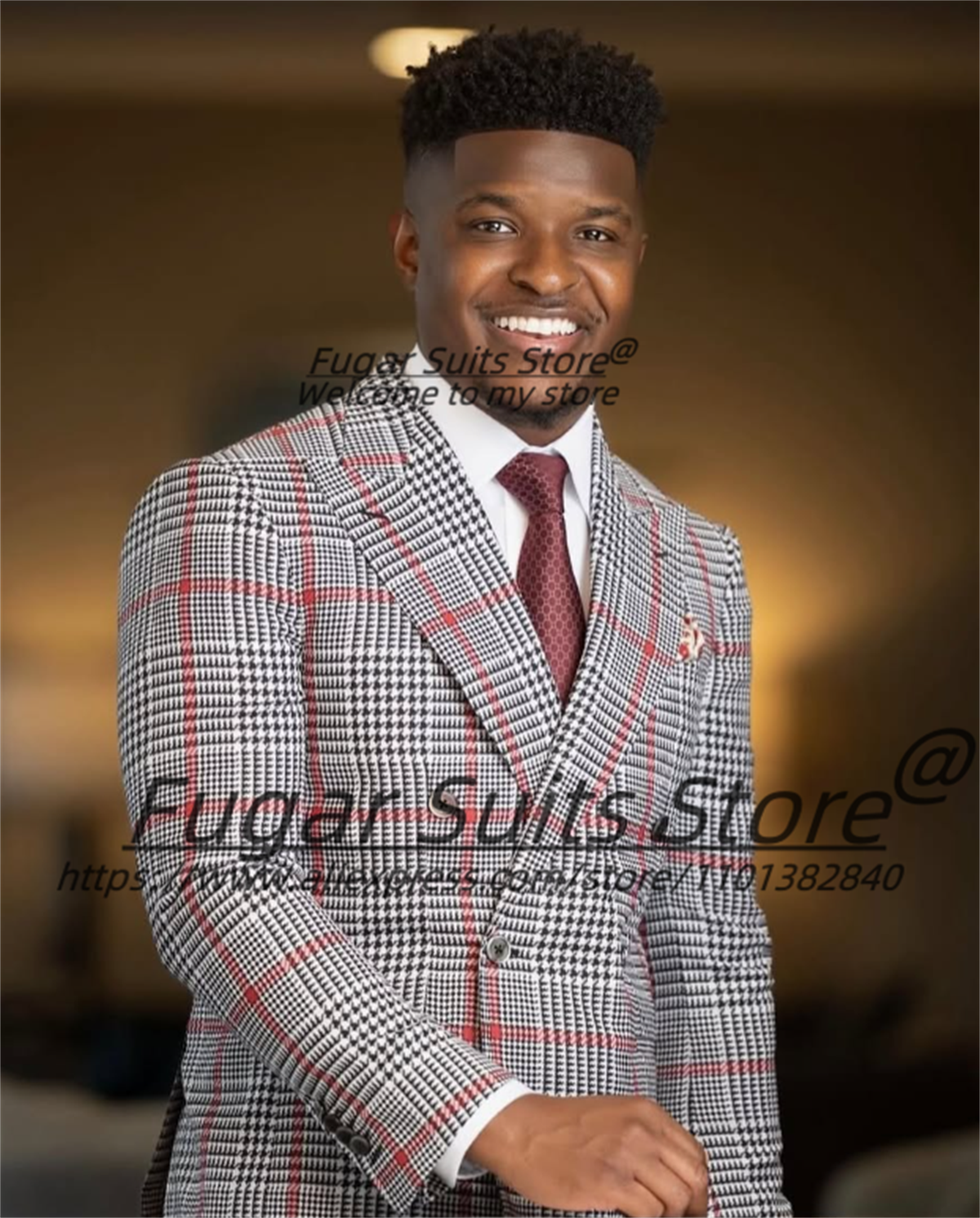 Classic Plaid Men Suits Handso - Men'S Grooming Room のレビューと価格